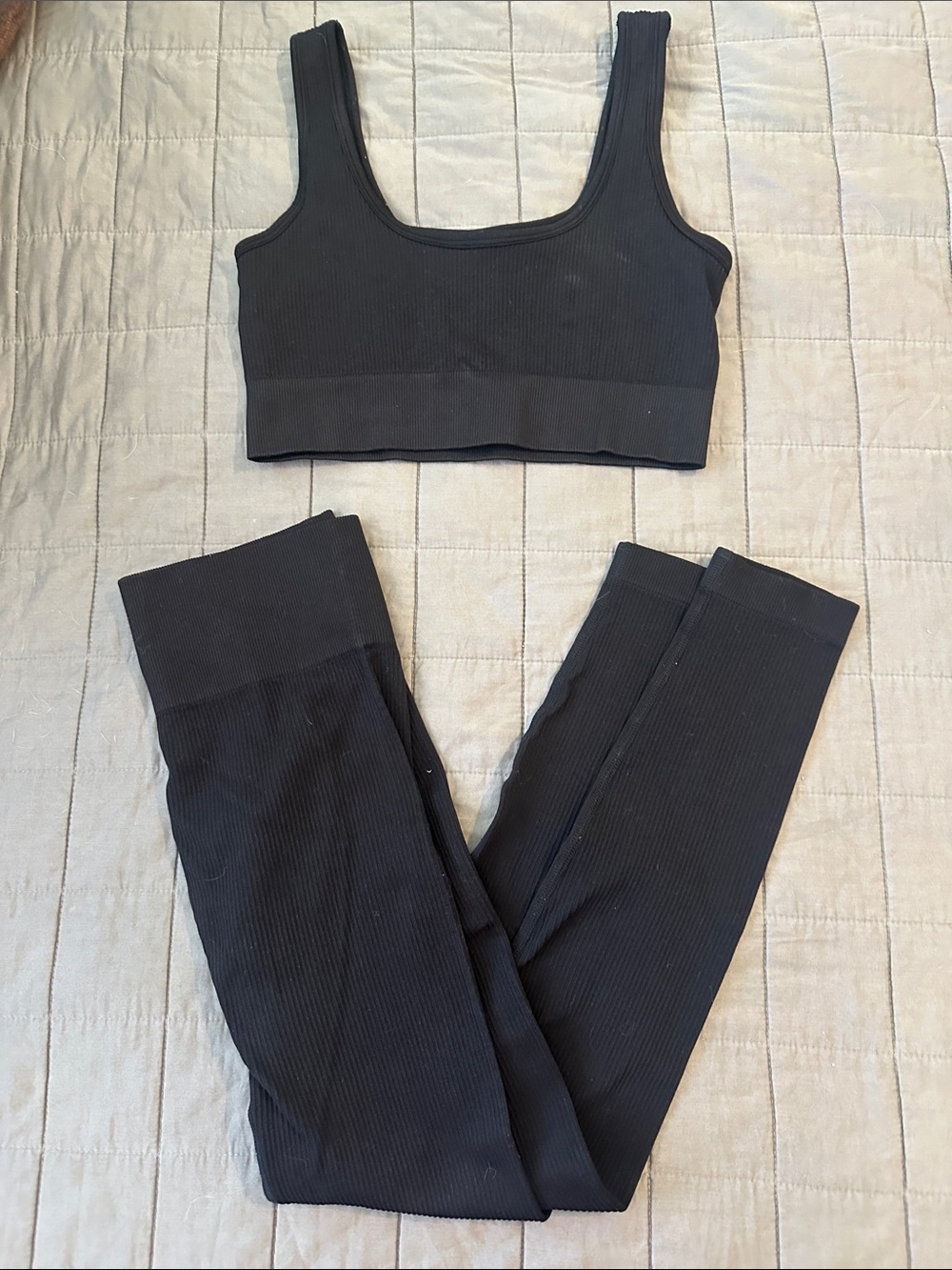 Ribbed High-Rise Leggings with Scoop Crop — Black